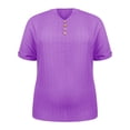thumbnail image 4 of Endives Womens Linen T Shirt Casual Solid Color Button V Neck T Shirt Plus Size XL-5XL Purple, 4 of 5