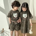 thumbnail image 2 of Conjunto de ropa de verano para niños de 1 a 8 años, camiseta y pantalones cortos con estampado de leopardo, 2 uds., vestido elegante para niñas, 2 of 6