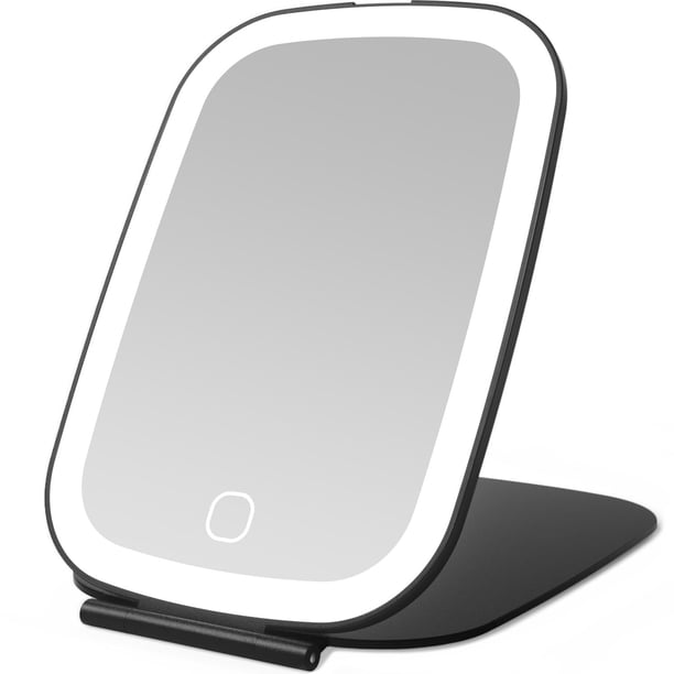 Espejo de viaje NEZZOE recargable con luz LED plegable de 19 cm