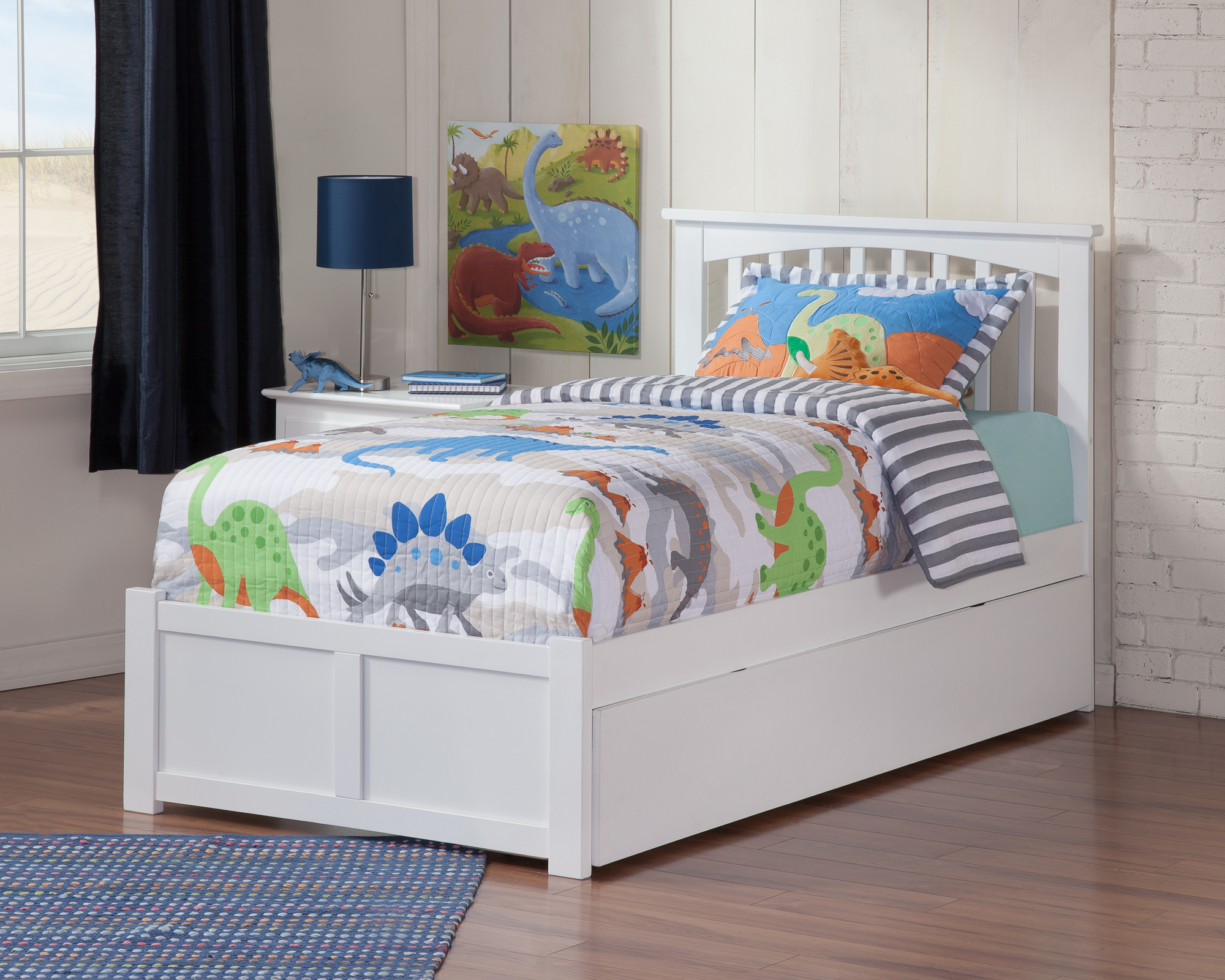 Mission Twin Extra Long Bed with Footboard and Twin Extra Long Trundle in White - image 3 of 7