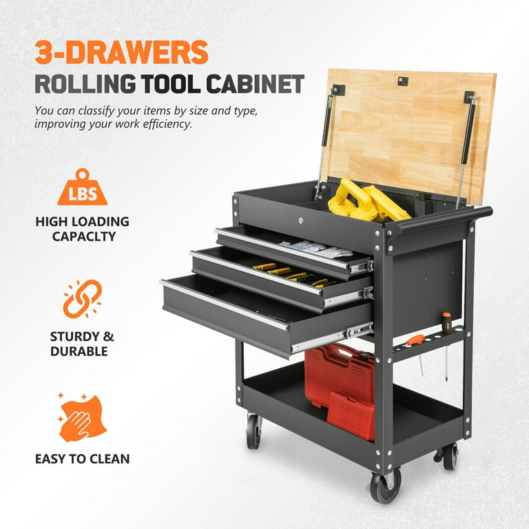 DNA Motoring TOOLS-00403 3 Drawer Lockable Wood Top Multiple