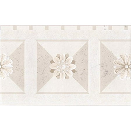 FR831B Floral Pannels Wallpaper Border, White Sand