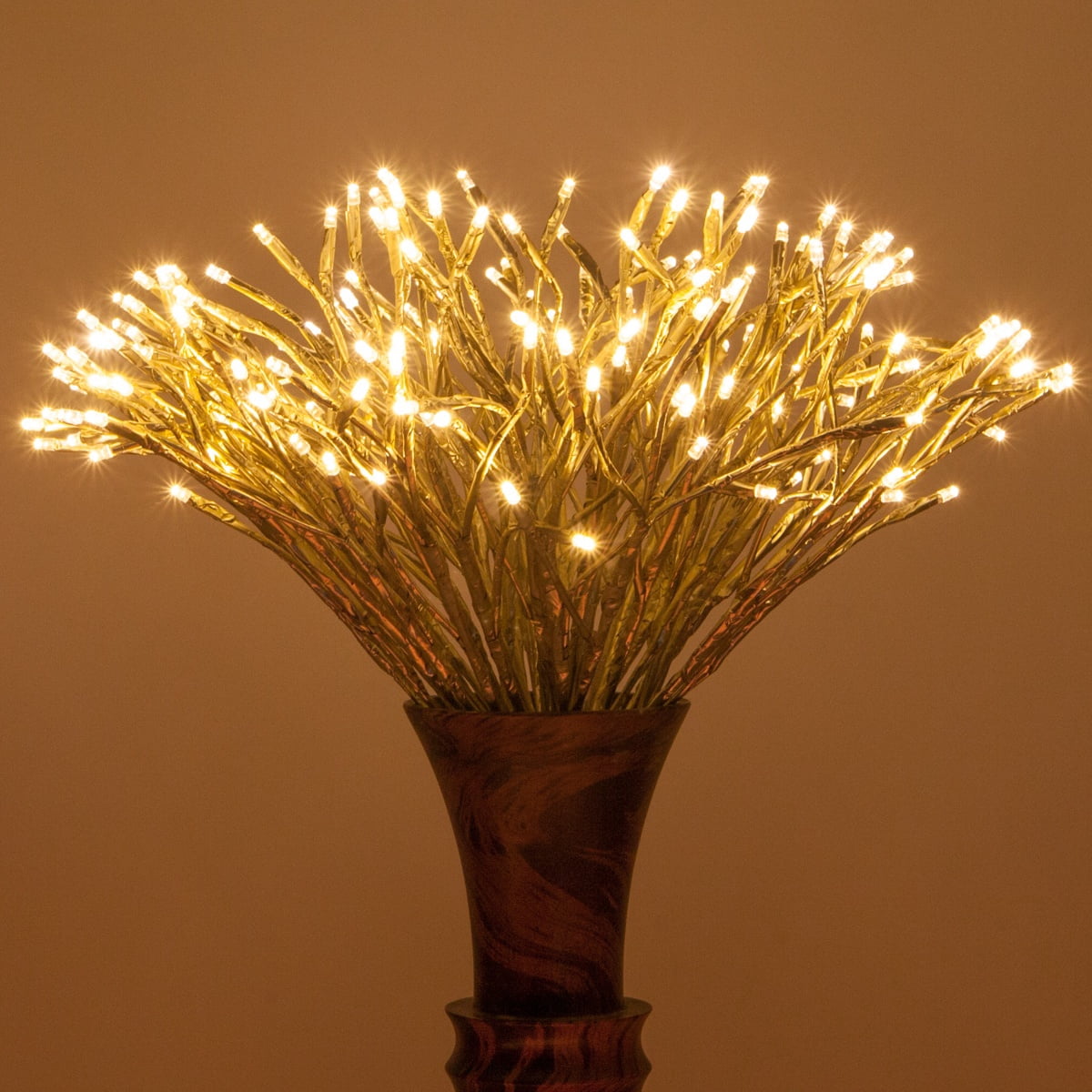 Wintergreen Lighting Starburst Lighted Branches, 24", Gold with 200 Warm White LED Twinkle Lights, Fully Shapeable, Plug-In