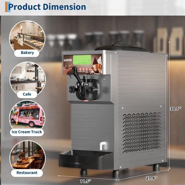 Ourlova 1 Flavor Commercial Soft Ice Cream Machine 1500W Ice Cream Maker Commercial with Self-Cleaning Easy Operate 5.3-7.4 gal/h High Productivity for Home Snack Bar 115V