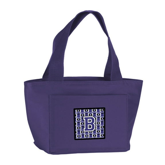 Letter B Football Purple and White Lunch Bag