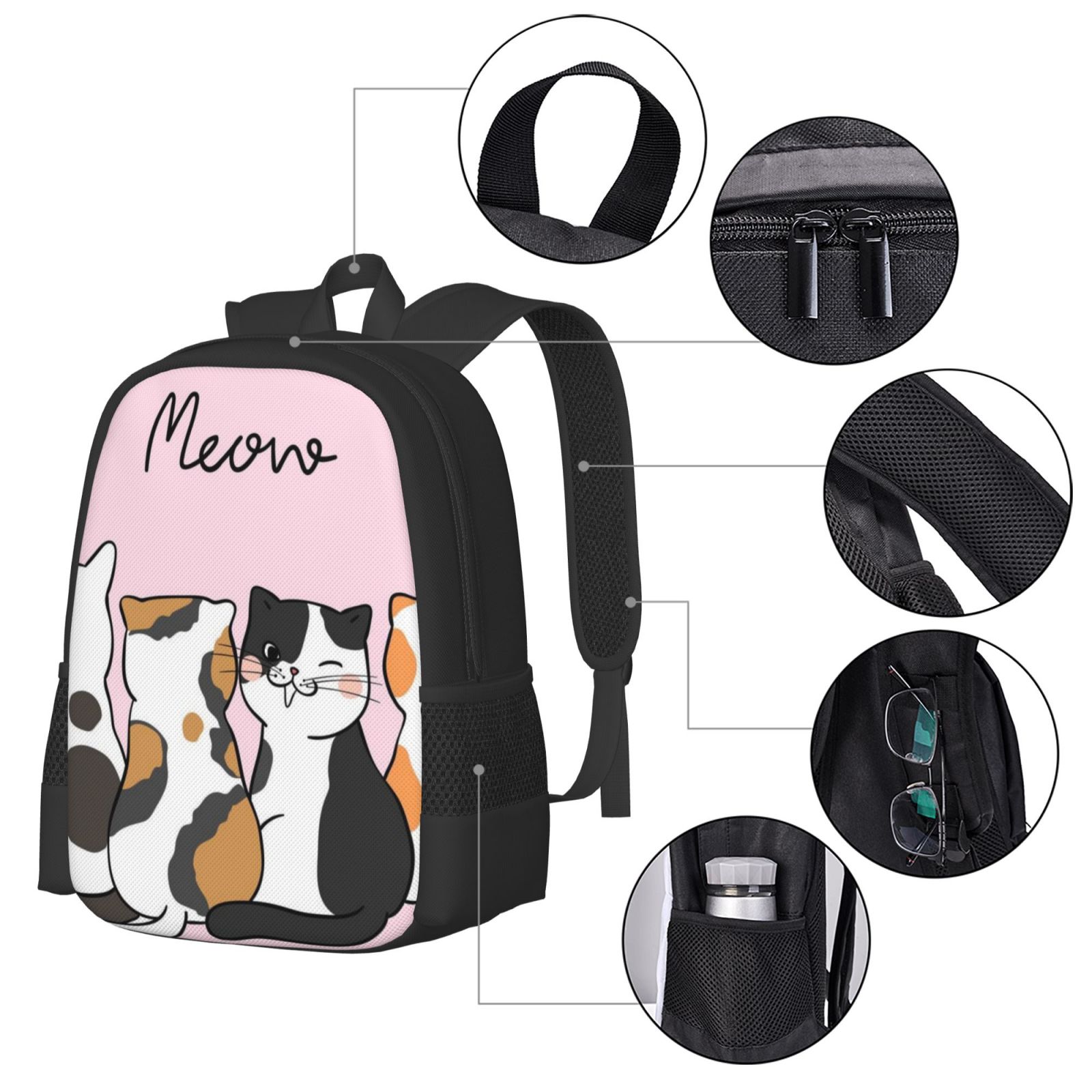 Ratiio Cute Cats Backpack for Men and Women - Durable 600D Oxford Cloth -Large Capacity, Water-Resistant School, Travel, and Hiking Bag