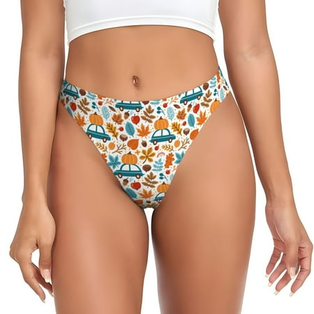 Qokaie Falling Pumpkins On Car Printed Women s Cotton Thong Underwear  Sexy Breathable Panties G-string-4X-Large