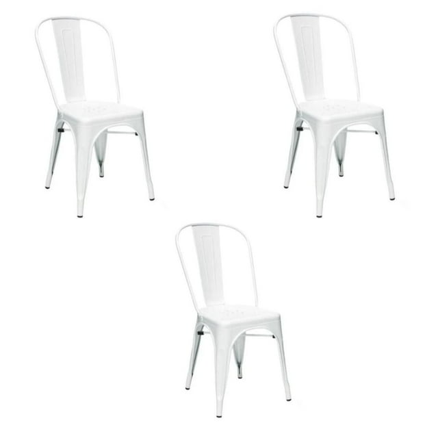 Plata Décor Tolix Armless Chair in White - Set 3