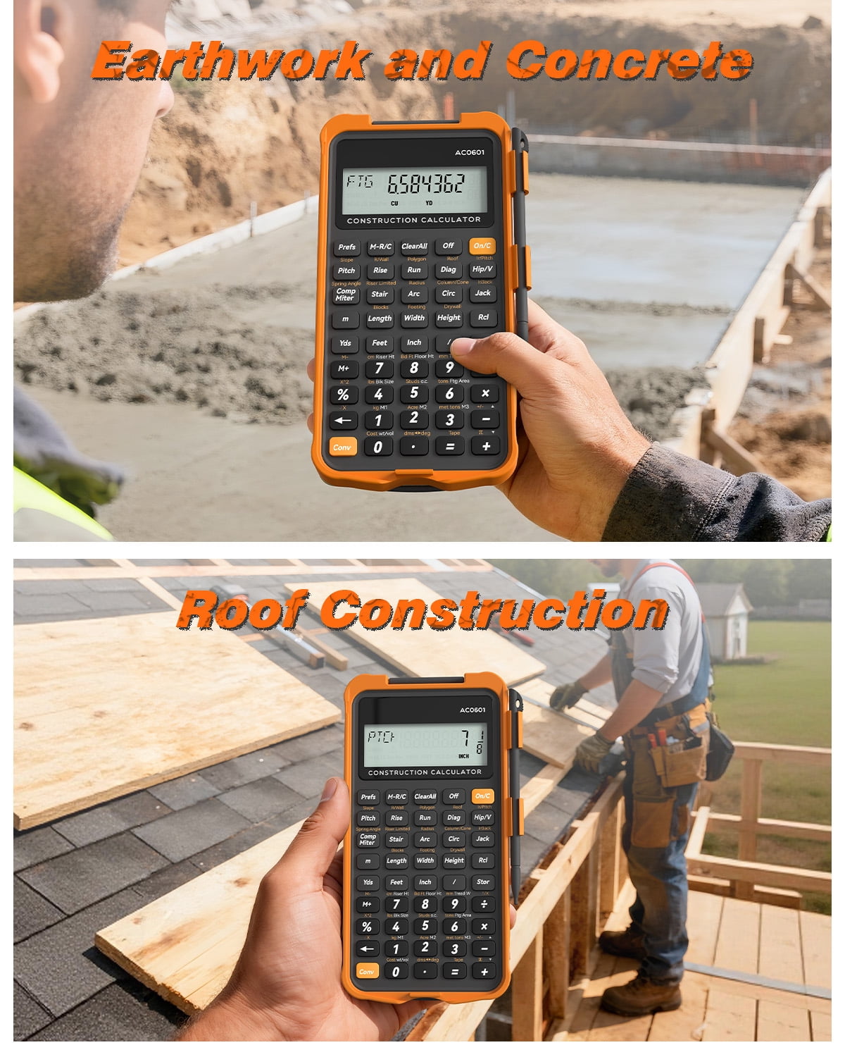 Construction Calculator with Writing Tablet Industrial & Scientific NEWYES Engineering Calculator for Contractor, Concrete Pocket Feet-inch-Fraction Calculators for Carpenter, Framer, Remodeler