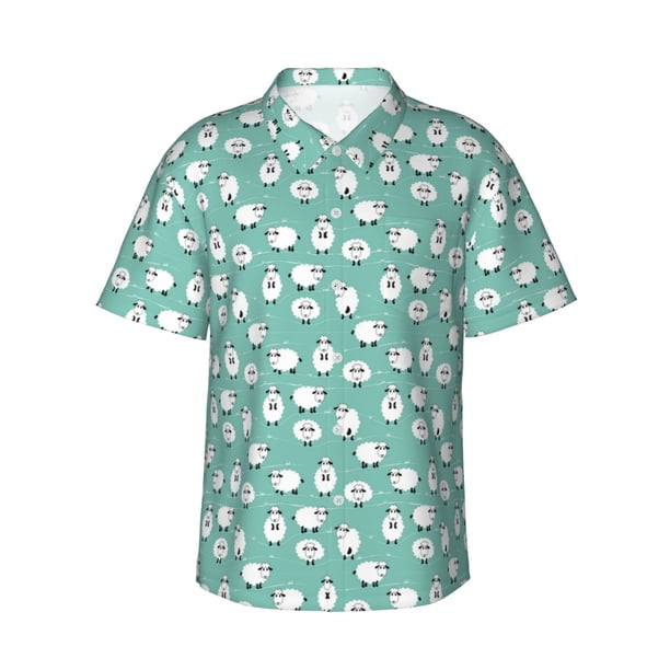 Fotbe Cute Sheeps Camisa Hawaiana para Hombre Unisex – Camisa Casual de Verano con Botones de Manga Corta de Algodón y Lino,3X-Large