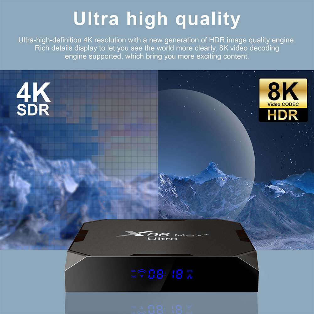 Android 11.0 Smart TV Box X96 Max Plus Ultra TV Box Dual WiFi 2.4GHz/5GHz 4GB RAM 64GB ROM 100M Ethernet LAN Support AV1 Ultra HD 8K HDR Decoding TV Box