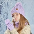 thumbnail image 2 of Wxirdiow Toddler Hat And Gloves Kids Winter Hat Scarf Gloves Set Girls Boys Hat With Pom Neck Warmer 3pc Fleece Knitted Set Purple Size,4-10 Years, 2 of 4