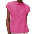 thumbnail image 2 of Pink Women's Short Sleeve T-shirt, Women'S Fashionable Casual Lapel Short Sleeved Solid Color Cotton Linen T Shirt Top,Women's Short sleeve T-shirt L, 2 of 5