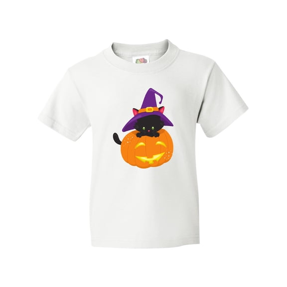 Inktastic Black Cat, Pumpkin, Cat With Witch Hat, Halloween Youth T-Shirt