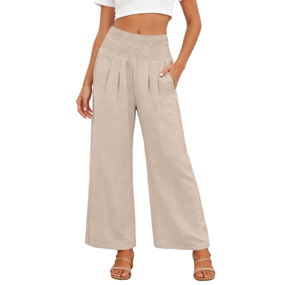 JIAYUE Women's Pants Ankle Length Wide Leg High Waist Palazzo Summer Flowy Beach Trousers With Pockets Trendy Bottoms For Women