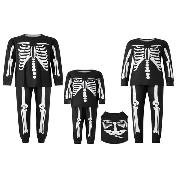 MesaSe Famille Correspondant Pyjama Halloween Squelette Imprimé Cou Manches Longues Tops + Pantalons Longs pour les Parents Enfants