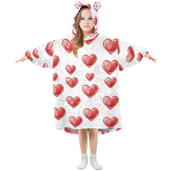 joogoo Wearable Blanket Hoodie for Red Heart Pattern Oversized Sherpa Hooded 3-14 YR M