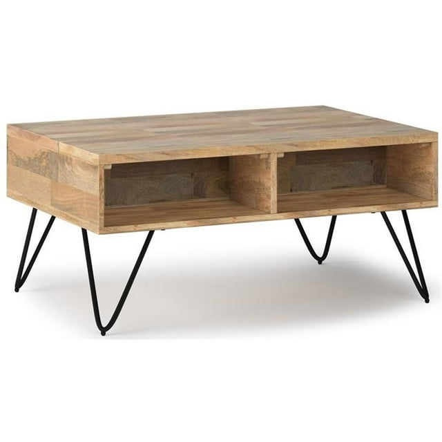 Simpli Home Hunter Petite Table Basse à Plateau Relevable avec Rangement Caché et Compartiments Ouverts, Naturel