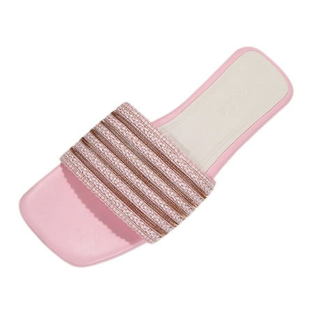 

Sngxgn Women s Wide Width Flat Slides Sandals Strapy Slide Sandal Slip on Dressy Summer Shoes for WomenWhite Sandals Women Pink 6.5