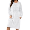 thumbnail image 2 of Frostluinai Women Fuzzy Fleece Nightgowns Plus Size Casual Long Sleeve Sherpa Knee Length House Dress Solid Winter Flannel Night Gown S-4XL, 2 of 7