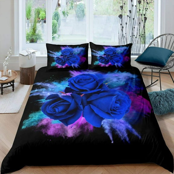 Blue Rose Duvet Cover Set King Size 3D Printed Blossom Flowers Bedding Set Valentine's Day Botanical