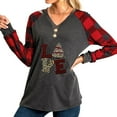 thumbnail image 2 of TWZH Women Merry Christmas Plaid Print V Neck Checkered Shirt, 2 of 4