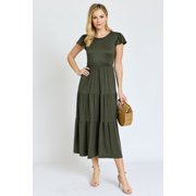 Solid Flutter Sleeve Tiered Tea Length Dress | 4 Colors | S-3X