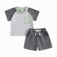 thumbnail image 3 of Kaprioy Boy Baby Clothes Boys Summer Color Block Outfits 3 6 9 12 18 24 Months 2T 3T Cotton Outfits Summer Kids Boys Outfit Sets Contrast T Shirts Tops Shorts Sets, 3 of 4