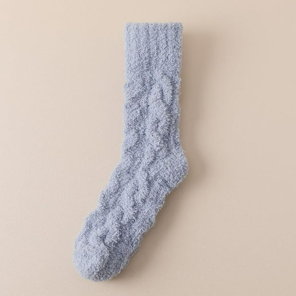 Women Warm Solid Color Soft Winter Floor Socks Coral Velvet Socks Cotton Socks BLUE