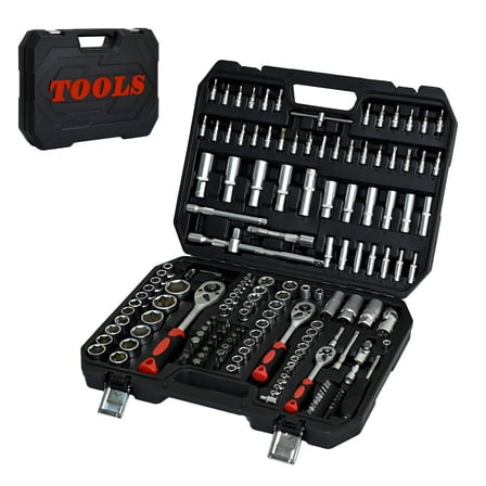 HiiKaa Mechanics Tool Set,1/4,1/2 and 3/8 Inch Drive 171 Piece,Tool Socket Set With Case,black