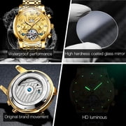 OLEVS Watch for Men Automatic Skeleton Tourbillon Mechanical Self Winding Business Luxury Dual Calendar Stainless Steel Luminous Waterproof Man Wrist Watches