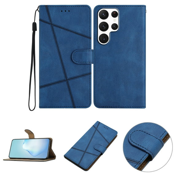 Mantto Wallet Case for Samsung S23 Ultra, Slim Premium Credit Card Holder Wallet Case with Wrist Strap Leather Stand Magnetic Flip Folio Shockproof Cover for Samsung Galaxy S23 Ultra, Blue