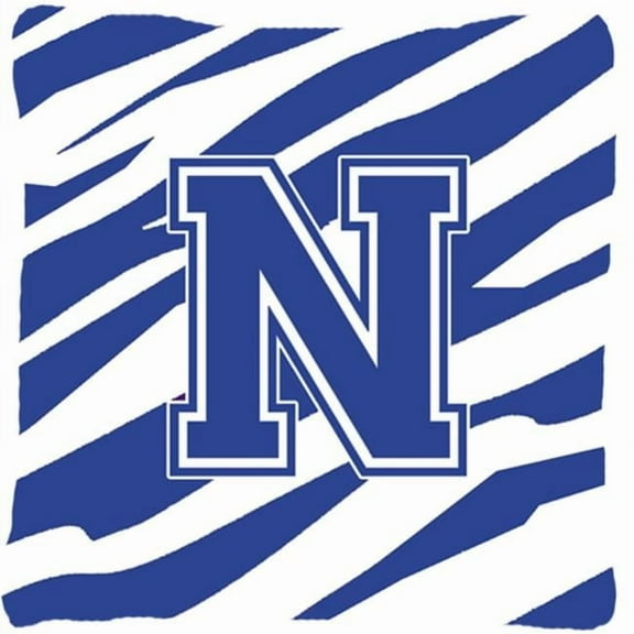 Monogram Initial N Tiger Stripe Blue and White Fabric Decorative Pillow