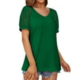 thumbnail image 3 of Solid Color Shirts For Women Irregular Hem Tops For Women Womens Summer Tops V Neck T Shirts Puff Sleeve Tops Loose Casual Tshirts Green Xxl, 3 of 6