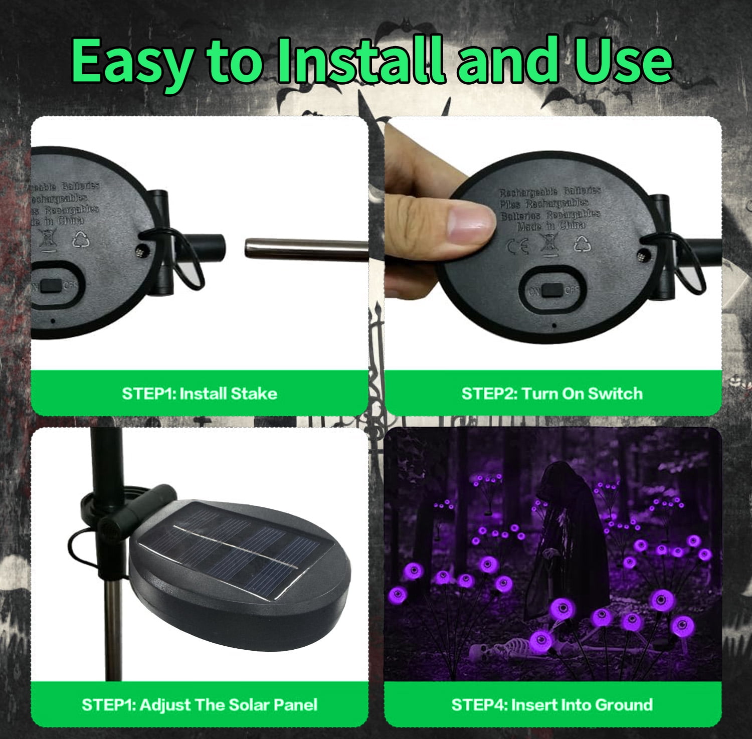 Inadays Halloween Decorations Outdoor Halloween Decor Solar Scary Eyeball Lights 2Pack 16LEDs Waterproof Purple Eyeball Swaying Firefly Light With 2 Modes For Garden/Yard/Patio/Party Decor, Purple
