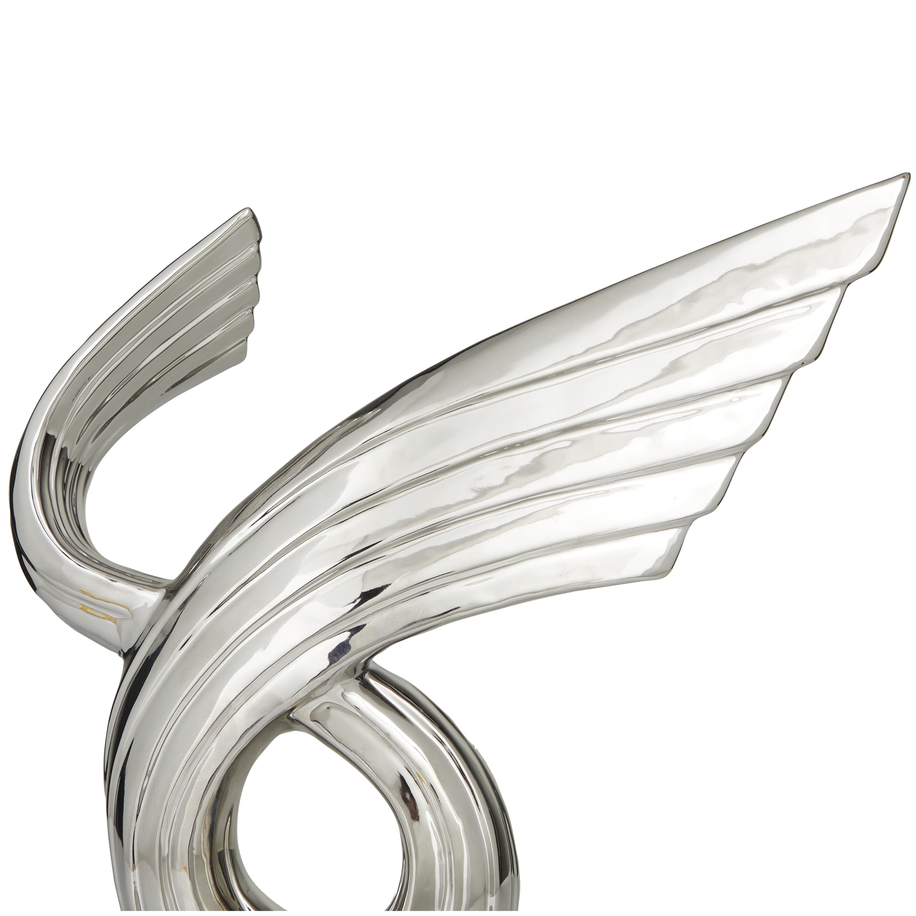 14" x 15" Silver Porcelain Wing Abstract Sculpture with Black Base, by DecMode