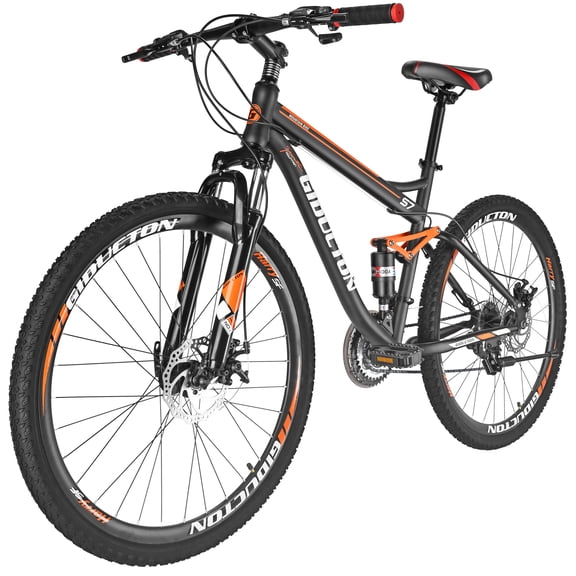 Full Suspension Mountain Bike, S7 Mountain Bike for Mens, 27.5 Inch Mens Mountain Bikes, 21 Speed, Shock Absorber, Disc Brakes, Adult for Mens Bicycle Multi-Spoke Orange