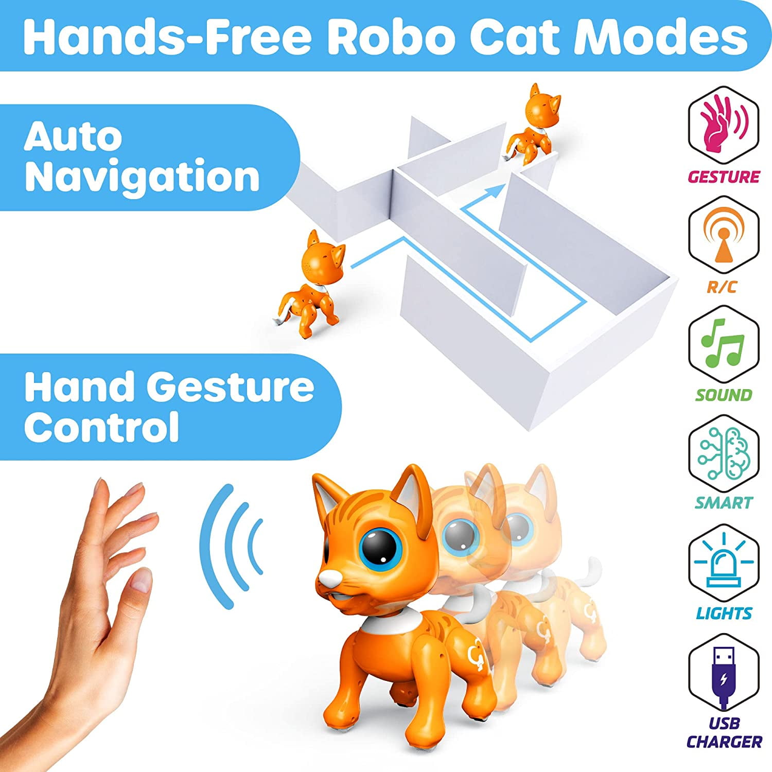 Remote Control Robot Toy Interactive Hand Motion Gestures, Robot Toys Smart Toy Programmable Treats Walking Dancing Robot Pet for Kids Robot Cat-Robo Pets Cat for Girls and Boys