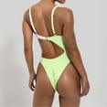 thumbnail image 6 of Hinvhai Plus size Swimsuits Women One-Piece Swimwear Contrast Solid Color Swimsuit Bikini Swimming Beachwear Green 4(S), 6 of 9