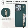 thumbnail image 6 of ELEHOLD Wallet Crossbody Case for iPhone 13 Pro Max with RFID Blocking Card Holders Zipper Purse Storage Kickstand Function Detachable Wrist Lanyard Shoulder Strap Shockproof Wallet Case,green, 6 of 8