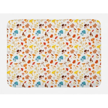 Mushroom Bath Mat, Colorful Cartoon Forest Toadstool Pattern Childish Kids Autumnal Nature Fungus, Non-Slip Plush Mat Bathroom Kitchen Laundry Room Decor, 29.5 X 17.5 Inches, Multicolor, Ambesonne