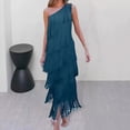 thumbnail image 4 of Quixlent Women Evening Dress Layered Fringed Tassel One Shoulder Sleeveless Solid Color Asymmetric Ankle Length Cocktail Party Prom Dance Maxi Dress, 4 of 8