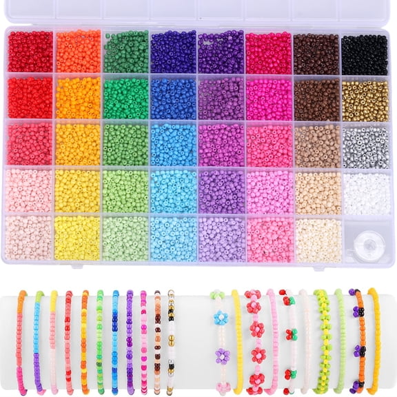 39 Colors 3mm Beads, 9600pcs Glass Seed Beads for Bracelets Making, Friendship Jewelry Making Kit with Colorful Small Bead and Elastic String, DIY Jewellery and Art Crafts, for Birthdays, Parties