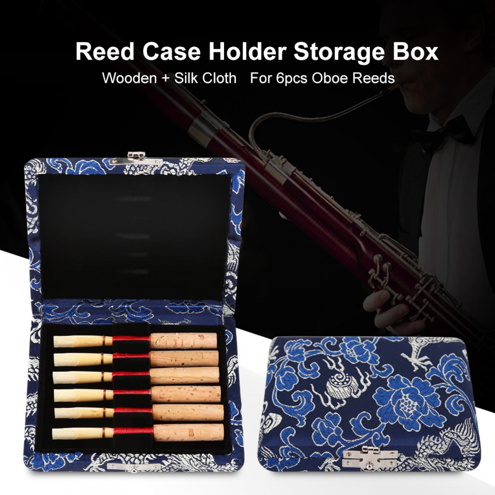 Silk Cloth Cover Oboe Reeds Holder Storage Case Musical Instrument Box Spare Parts for 6pcs Oboe Reeds Yellow Wooden Oboe Reeds Case 
