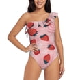 thumbnail image 2 of Picia Strawberries Pattern Women's One Piece Swimsuits,One Shoulder Swimwear Asymmetric ,Ruffle Monokinis Bathing Suits,High Waisted Flattering Bathing Suits-XX-Large, 2 of 8