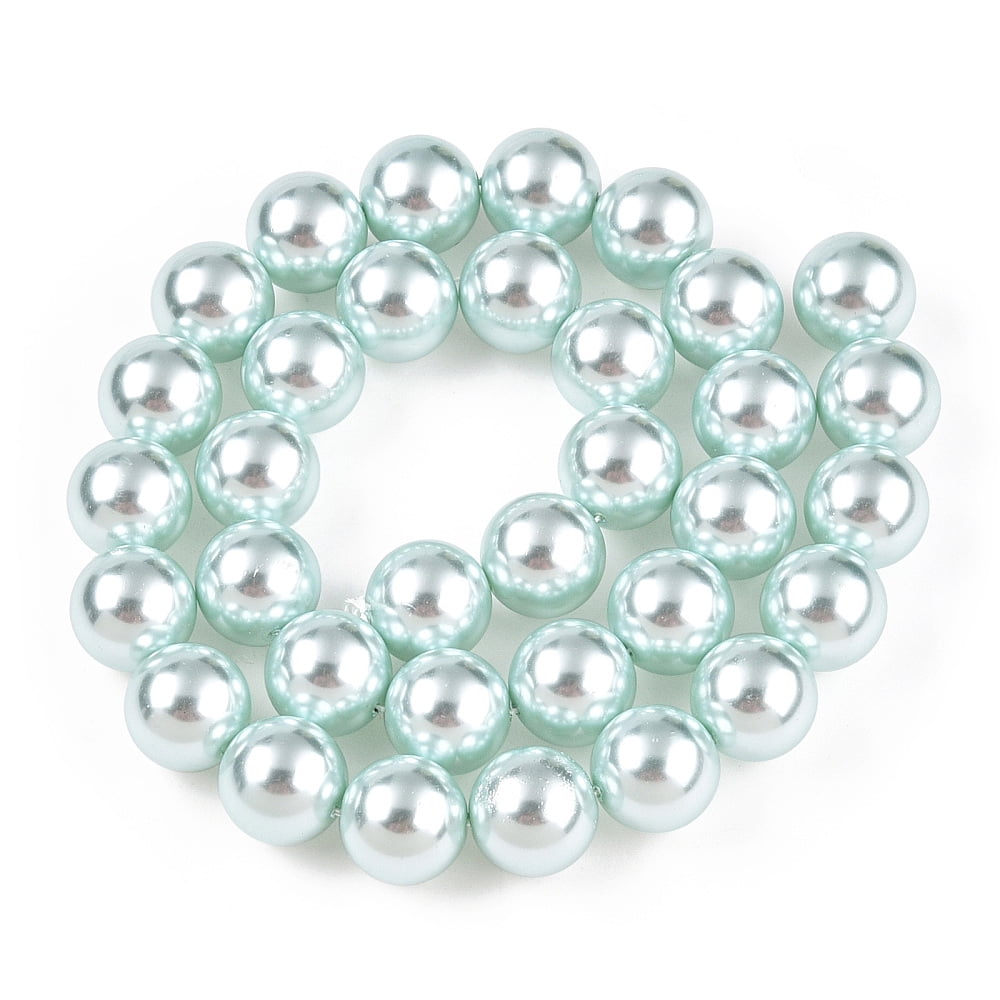 Glass Pearl Beads Strands Round Light Cyan 12mm Hole: 0.8mm 35pcs/strand 16.14''(41cm)
