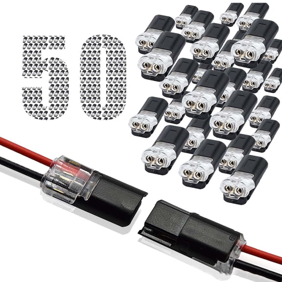 50/100PCS Double-wire Plug-in Connector, Waterproof Automotive Wire Connectors 2-Pin with Locking Buckle for Cars and Trucks