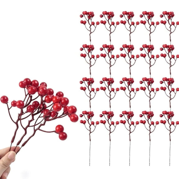 GIXUSIL Artificial Holly Berry - 20Pack 8.27in Red Winterberry Sprigs for Christmas/Wedding Decor, Faux Red Fruit Greenery for Vase/Floral Arrangements