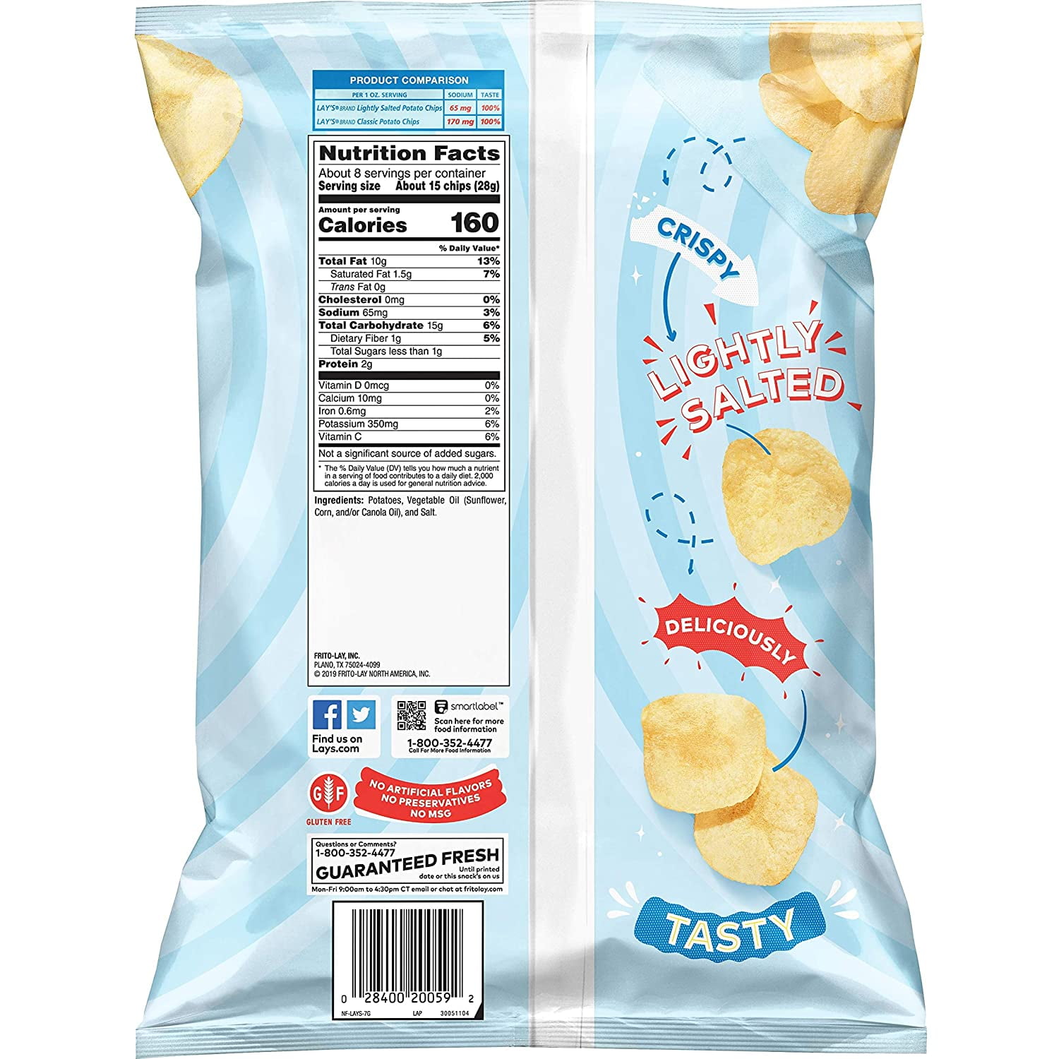 Potato Chips, Lightly Salted Snacks, 7.75oz Bag