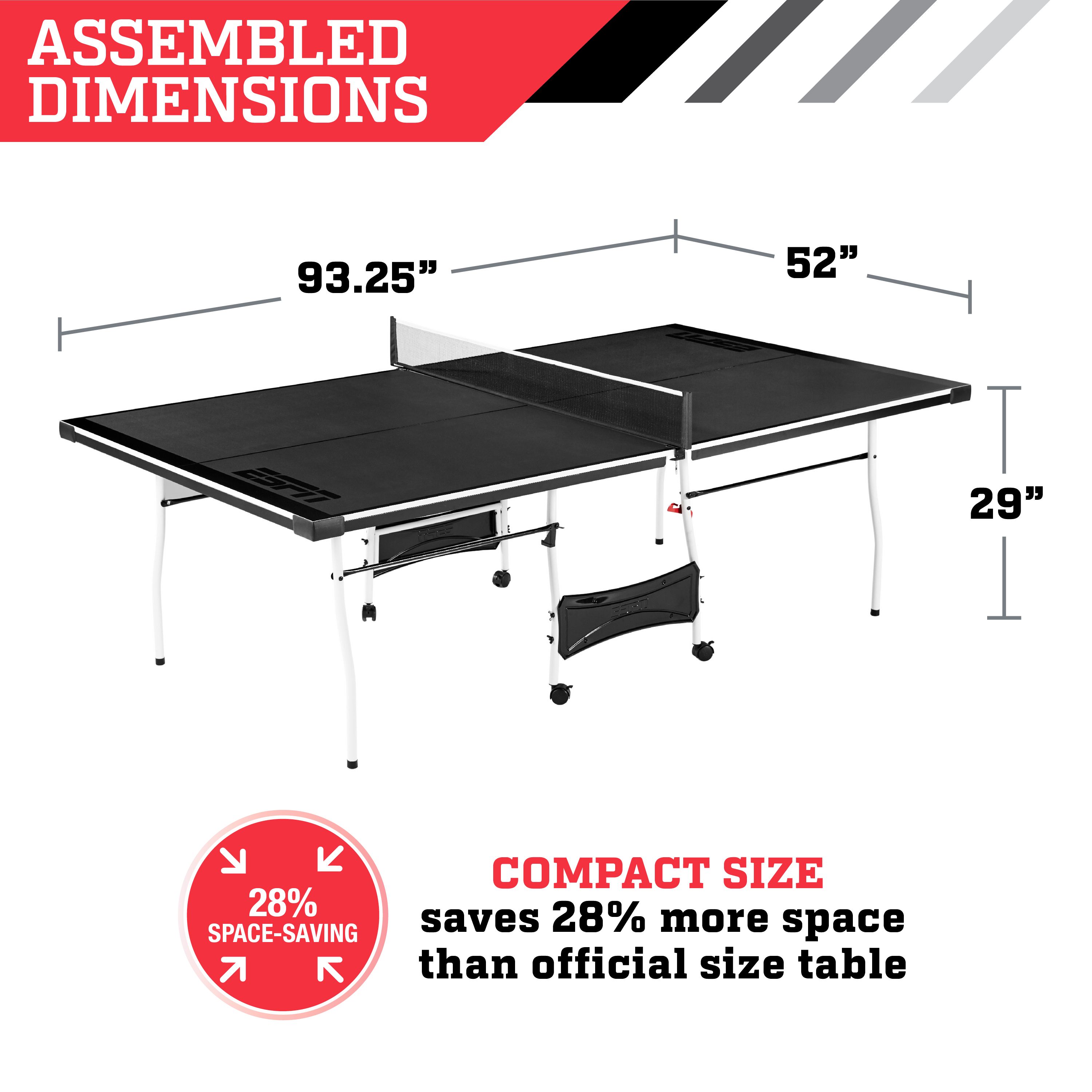 ESPN Mid Size 15mm 4-Piece Indoor Table Tennis Table, Accessories Included, Black - image 3 of 13